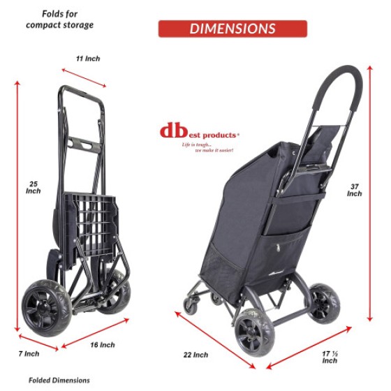 dbest products Trolley Dolly Rover バッグ付き 4輪式買い物カート 押し式折りたたみ式ユーティリティハンドトラック 旋回式ホイール 軽量ガーデン・荷物用